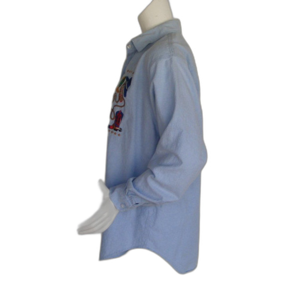 Chambray Top, L, Blue, Western Embroidery/Boots & Hats, Long sleeves, Buttons - Picture 7 of 14